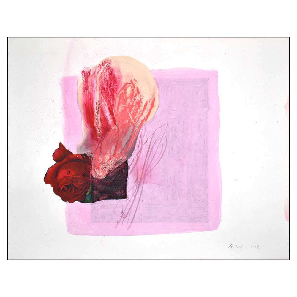 Gilles Le Dez, rose-rouge-rose, 38 x 46 cm, techniques mixtes, papier, 2019.